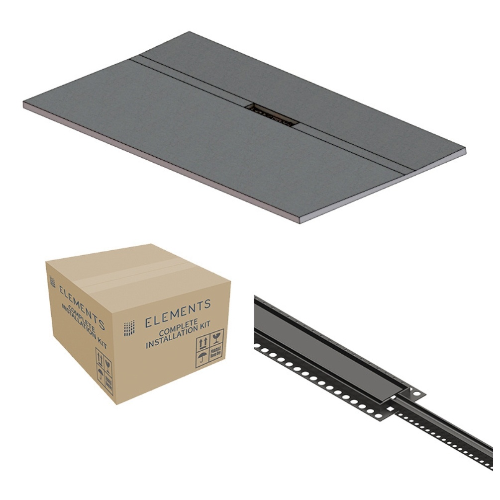 Product cut out image of the Abacus Elements Linear Uno 1800mm x 900mm Matt Anthracite Offset Drain Wetroom Former Kit